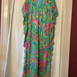 Lilly Pulitzer Pink and Green Floral Maxi Dress with Sequins